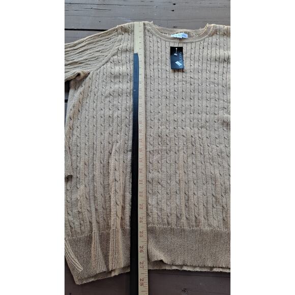 NWT! Women’s KIM ROGERS Tan & Sparkly Gold Cable Knit Crew Sweater -PLUS SIZE 1X - Picture 4 of 6